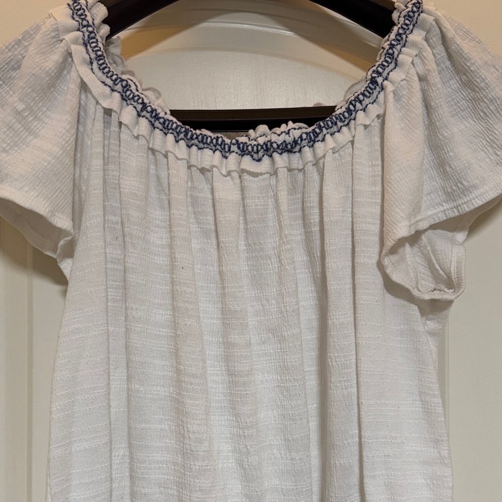 White and Blue Prairie Style Women's Top